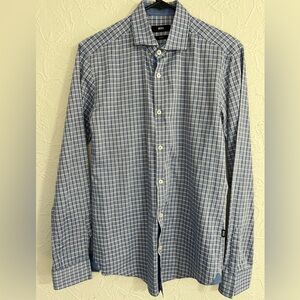 Hugo Boss Shirt Mens Small Blue Check Slim Fit Casual Button Up Melvin